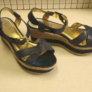Ralph Lauren "Roberta" Navy Platform Sandals, SZ 8